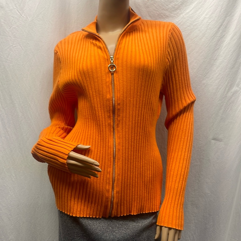 Belldini Women's Clementine Gold Orange Full Zipper Cardigan NWT